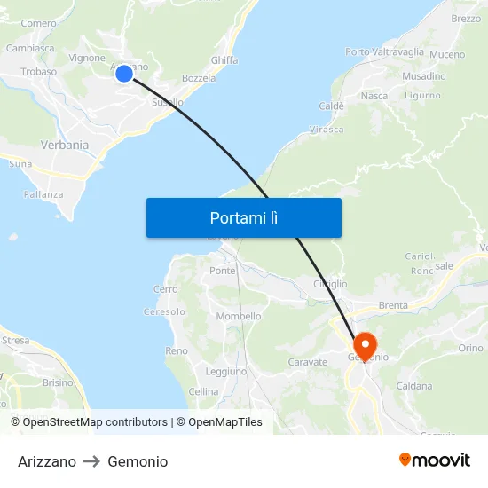 Arizzano to Gemonio map
