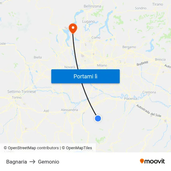 Bagnaria to Gemonio map