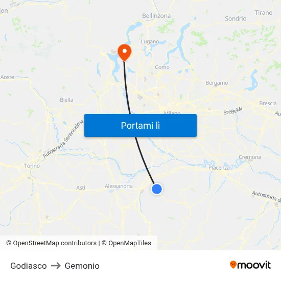 Godiasco to Gemonio map