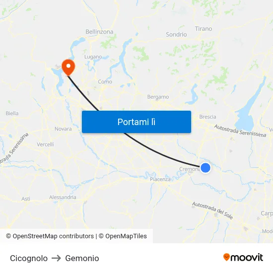 Cicognolo to Gemonio map