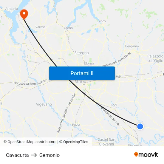 Cavacurta to Gemonio map