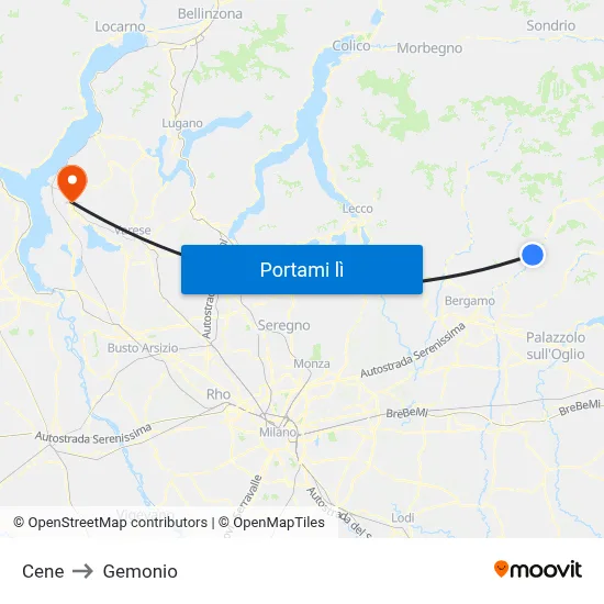 Cene to Gemonio map