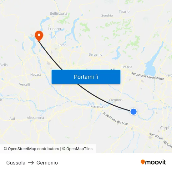 Gussola to Gemonio map