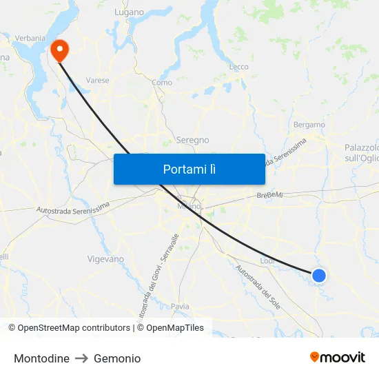 Montodine to Gemonio map