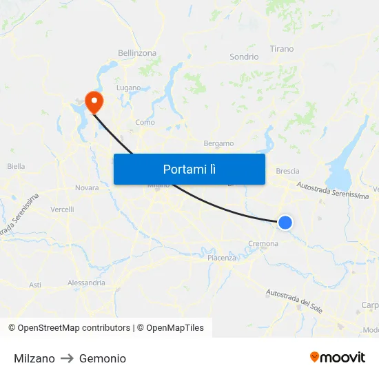 Milzano to Gemonio map