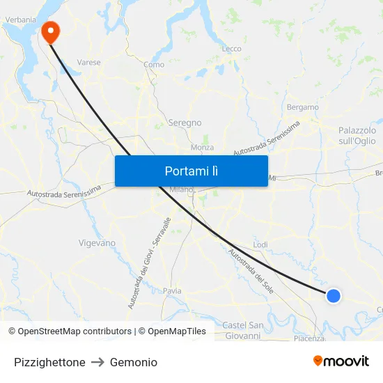 Pizzighettone to Gemonio map