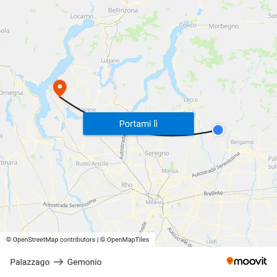Palazzago to Gemonio map