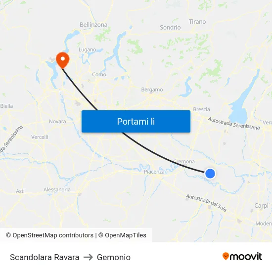 Scandolara Ravara to Gemonio map