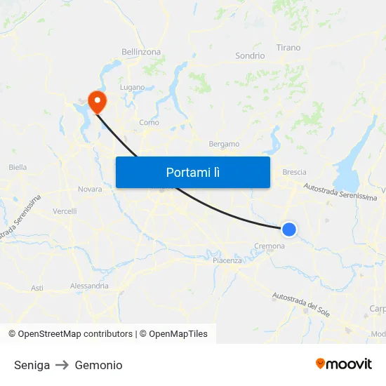 Seniga to Gemonio map