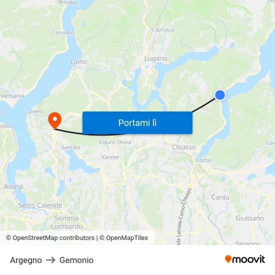Argegno to Gemonio map