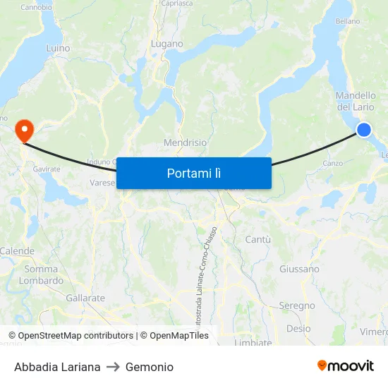 Abbadia Lariana to Gemonio map