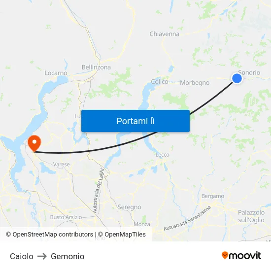 Caiolo to Gemonio map