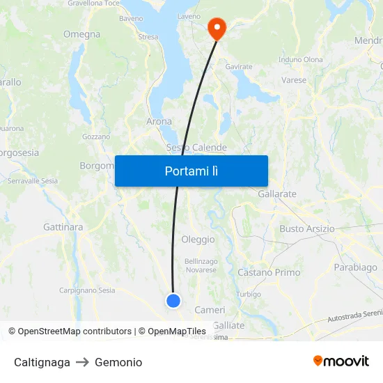 Caltignaga to Gemonio map
