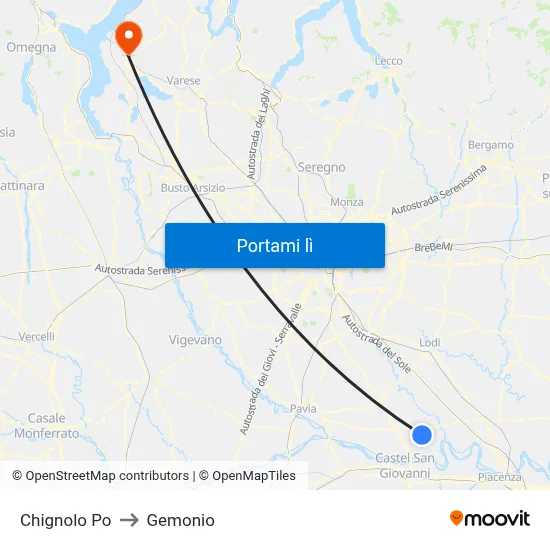 Chignolo Po to Gemonio map