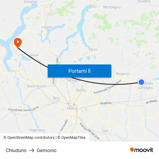 Chiuduno to Gemonio map