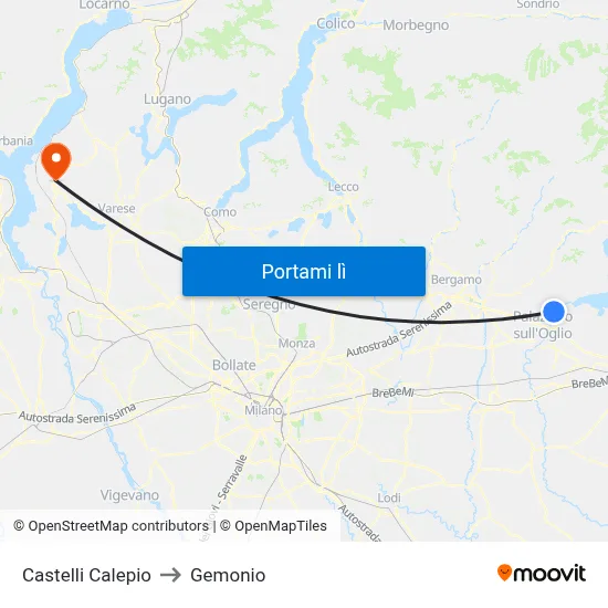 Castelli Calepio to Gemonio map