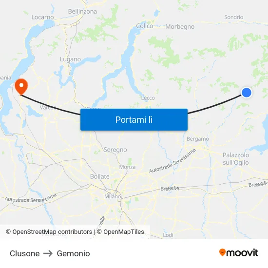 Clusone to Gemonio map