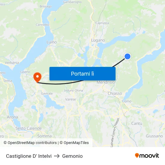 Castiglione D' Intelvi to Gemonio map