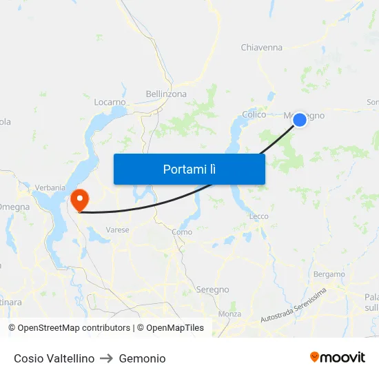 Cosio Valtellino to Gemonio map