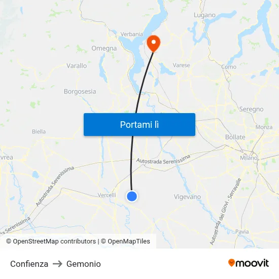 Confienza to Gemonio map