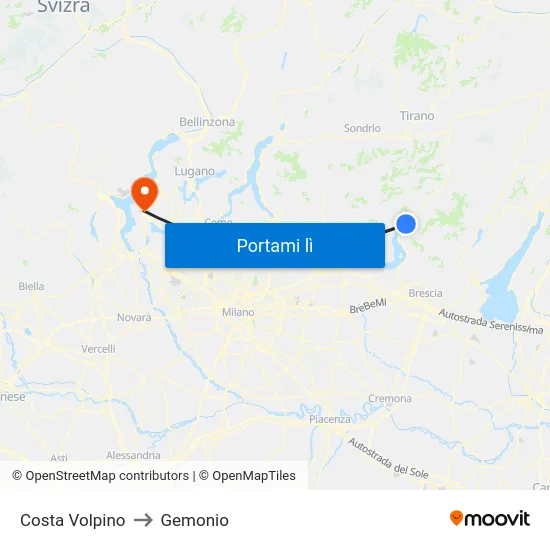 Costa Volpino to Gemonio map