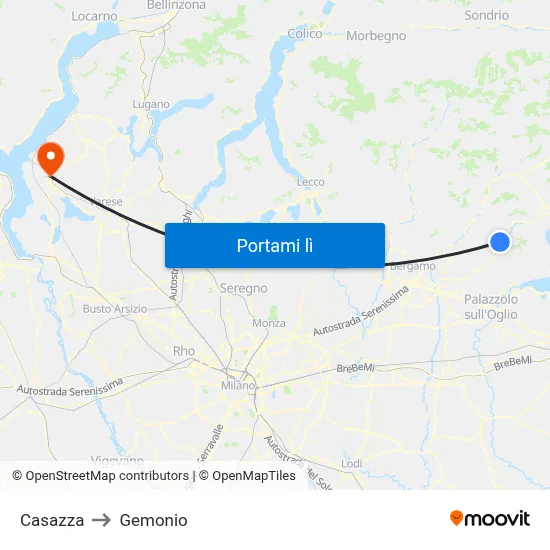 Casazza to Gemonio map