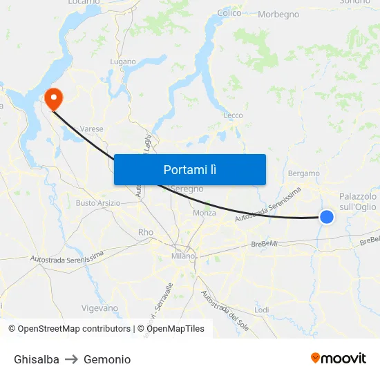 Ghisalba to Gemonio map