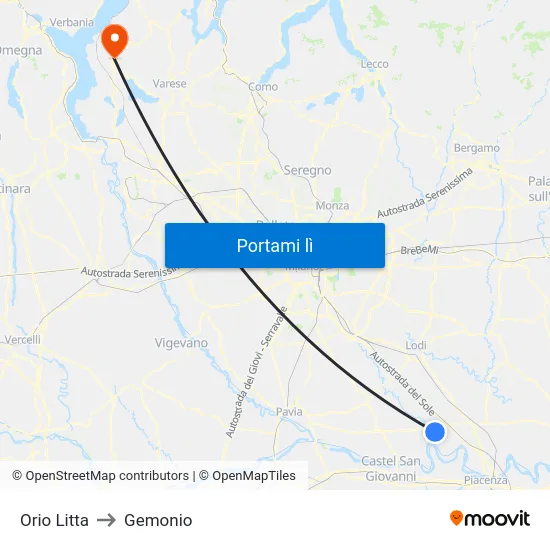 Orio Litta to Gemonio map