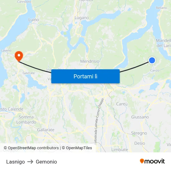 Lasnigo to Gemonio map