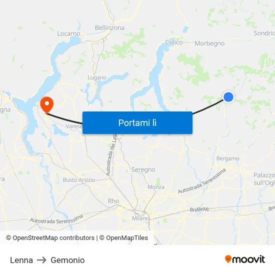 Lenna to Gemonio map