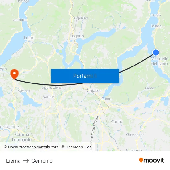 Lierna to Gemonio map