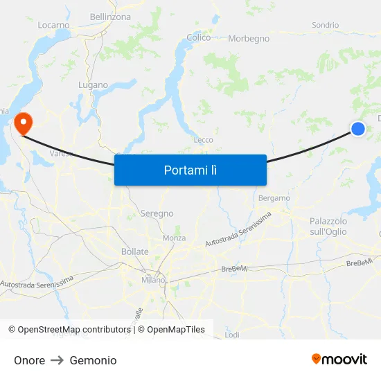 Onore to Gemonio map