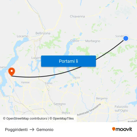 Poggiridenti to Gemonio map