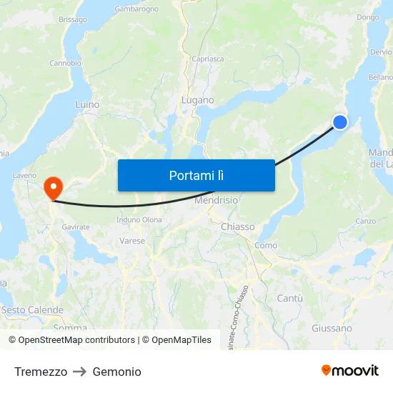 Tremezzo to Gemonio map