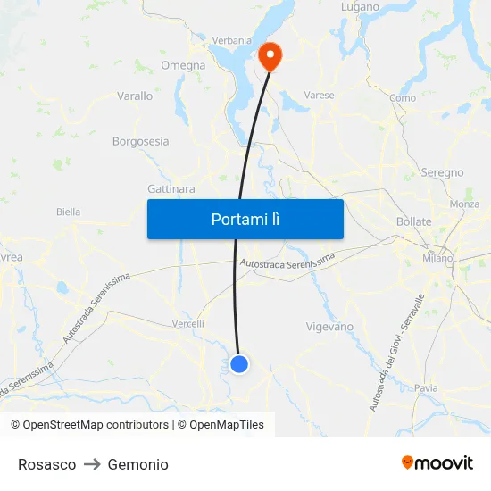 Rosasco to Gemonio map