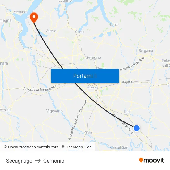 Secugnago to Gemonio map