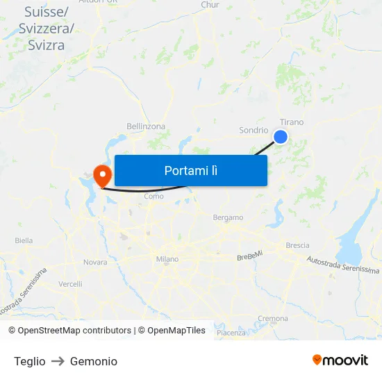 Teglio to Gemonio map