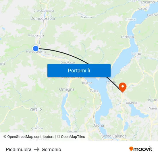 Piedimulera to Gemonio map