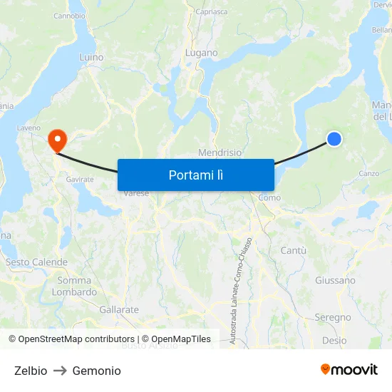 Zelbio to Gemonio map