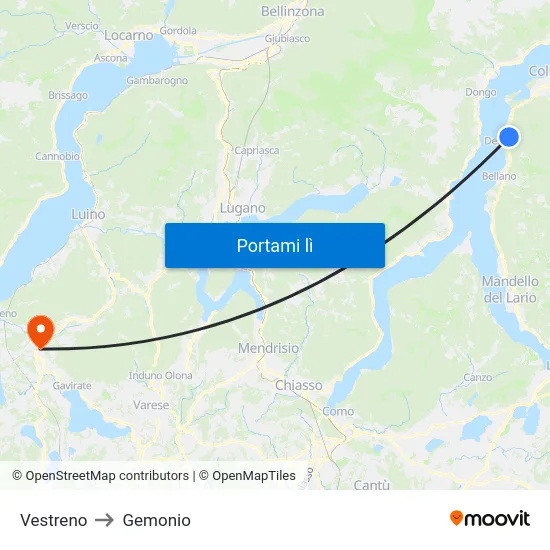 Vestreno to Gemonio map