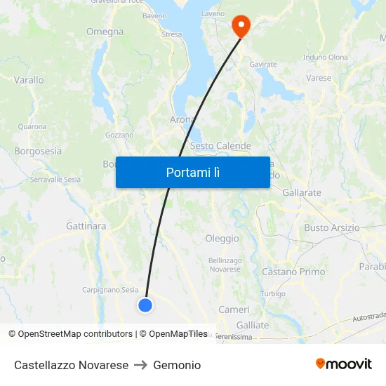 Castellazzo Novarese to Gemonio map