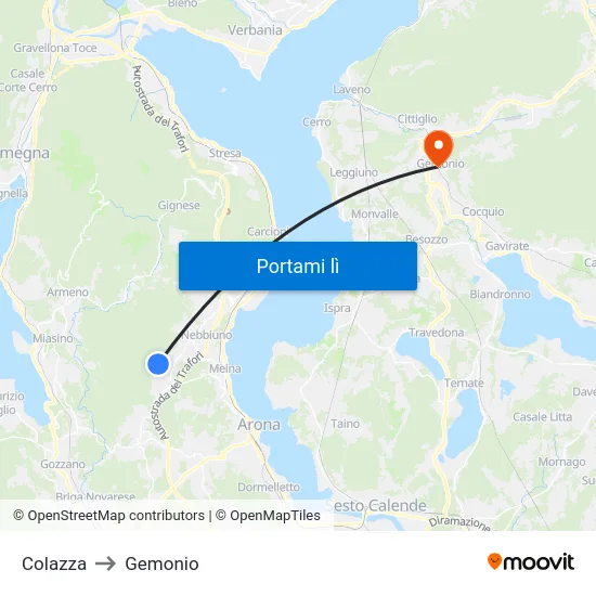 Colazza to Gemonio map