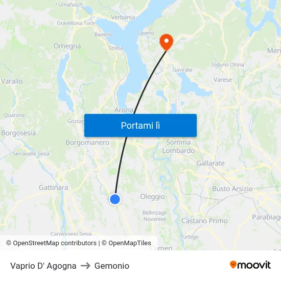 Vaprio D' Agogna to Gemonio map