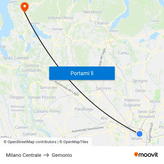 Milano Centrale to Gemonio map