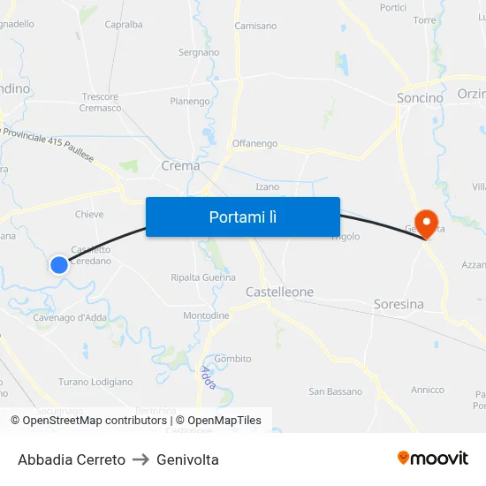 Abbadia Cerreto to Genivolta map
