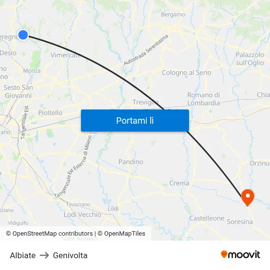 Albiate to Genivolta map