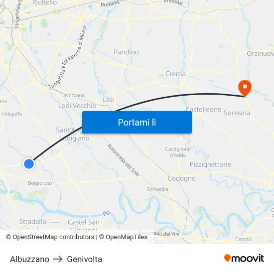Albuzzano to Genivolta map