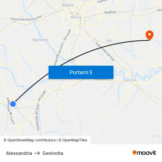 Alessandria to Genivolta map