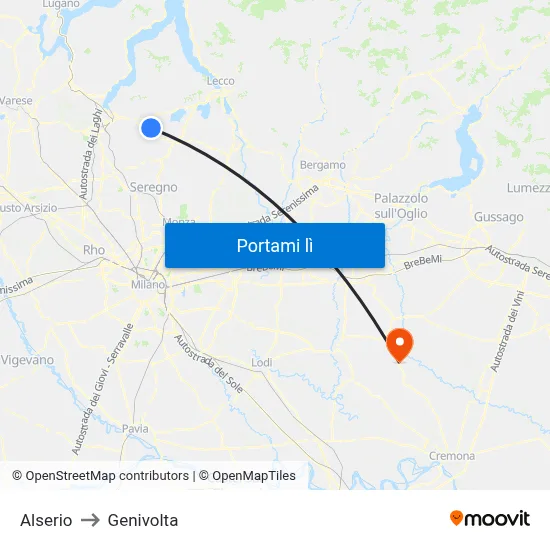 Alserio to Genivolta map