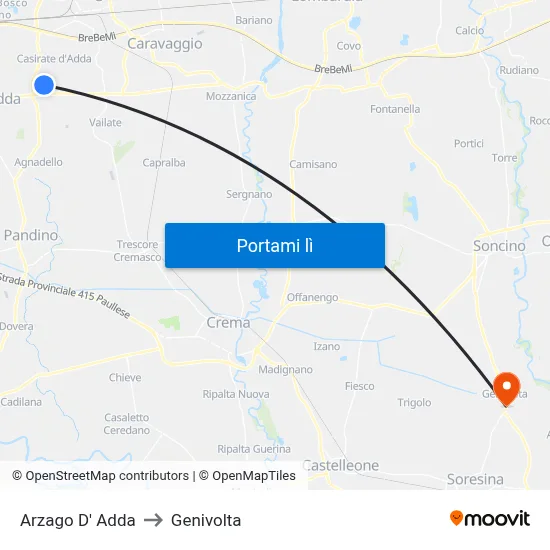 Arzago D' Adda to Genivolta map